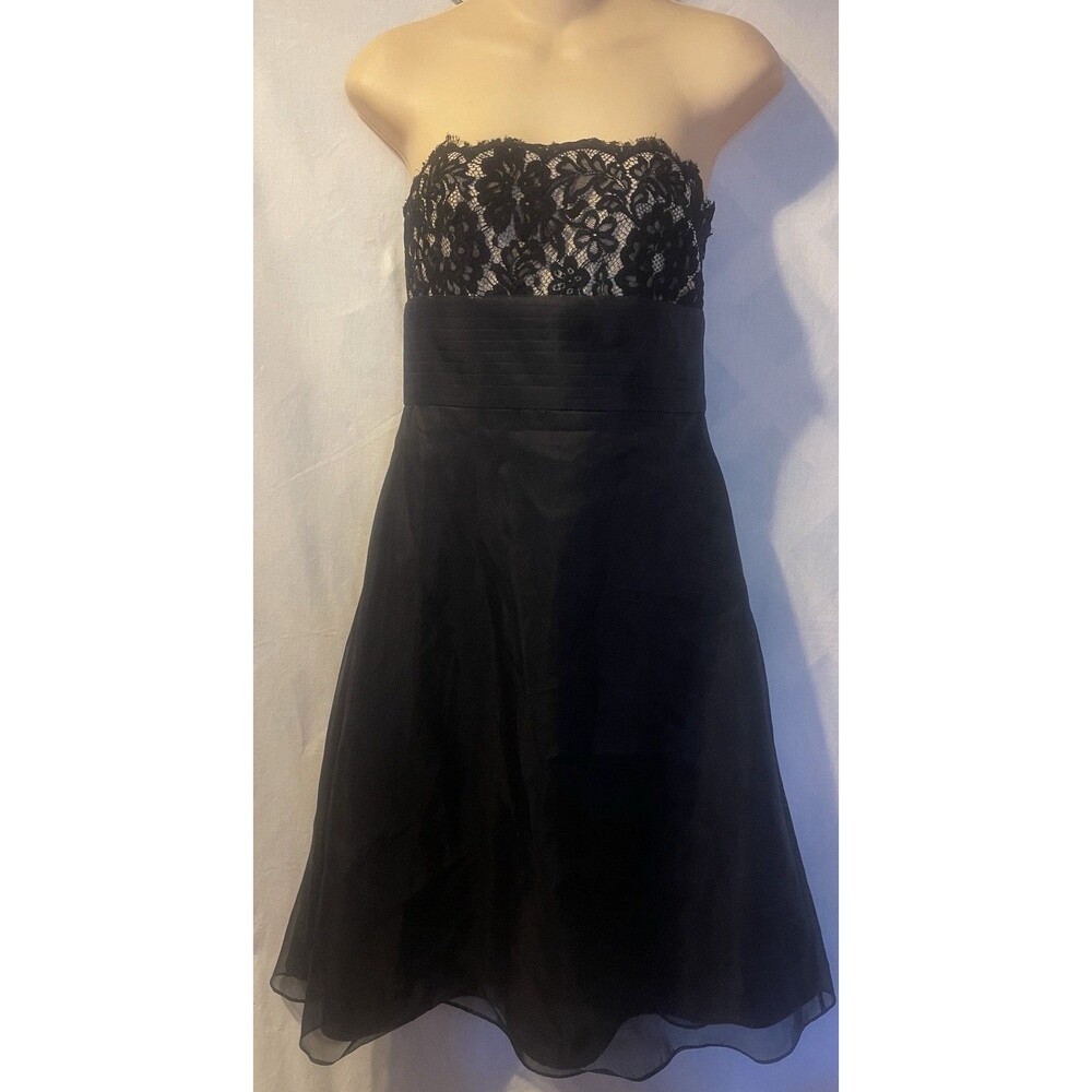 VTG ANN TAYLOR Black Lace over Silk Full Layered Strapless Cocktail Dress 2